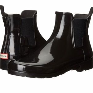 Hunter refined Chelsea glossy black ankle boot 8